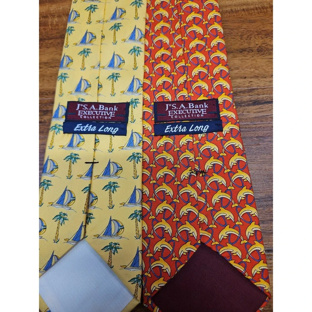 Lot Of 2 Jos. A. Bank Executive Silk Tie Extra Long Necktie Dolphins Sailboats
